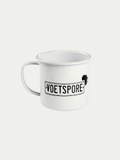 VS Enamel Mug white camping mug with Voetspore logo